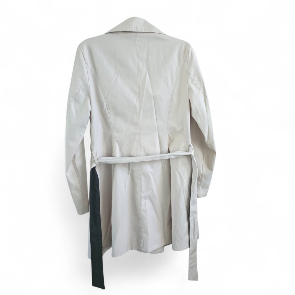 Betsey Johnson Ruffle Trench Coat Women's M Beige Belted Double Breasted Jacket - Picture 4 of 5
